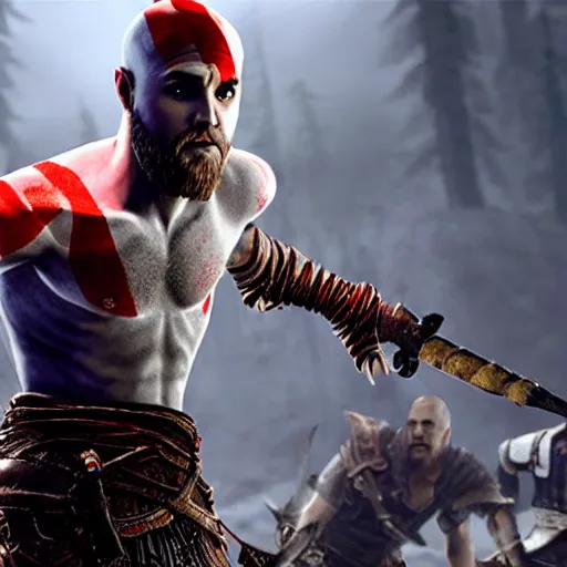 Image similar to justin bieber in the God of War game