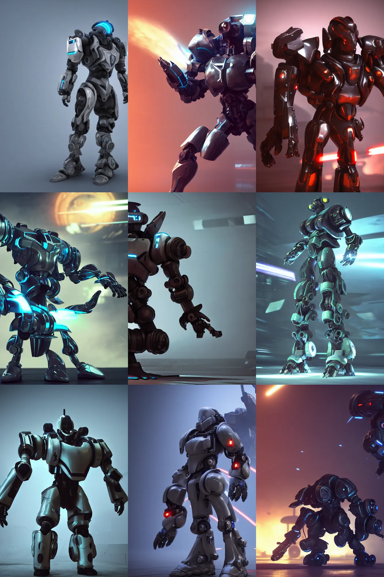 Prompt: game screenshot of a cyber mech warrior with sleek sci - fi armor and mounted gatling guns, octane render blender cgsociety maya, academy realm, sharp focus