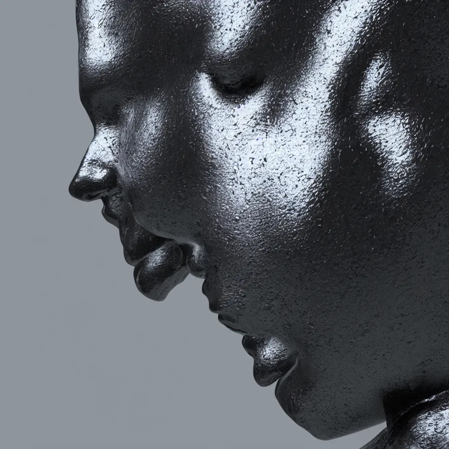 Image similar to photo of a black, reflecting statue of a person, photorealistic, octane render, unreal engine, 8 k, high detailed