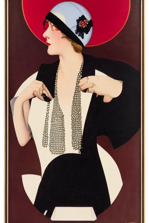 Image similar to a oil painting depicting a Jazz Age high society figure, 1920s style, smooth, highly detailed, high contrast, Coles Phillips, Dean Cornwell, JC Leyendecker, 8K