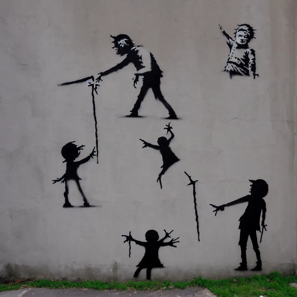 Image similar to famous wall graffiti by banksy