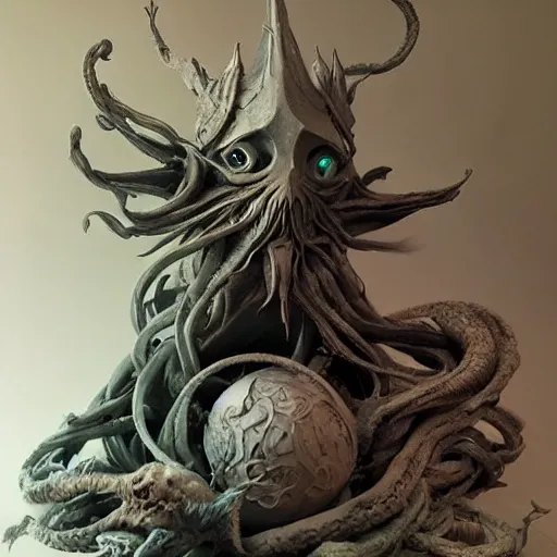 Image similar to angelarium, illithid, cthulhu, clay sculpture by ellen jewett