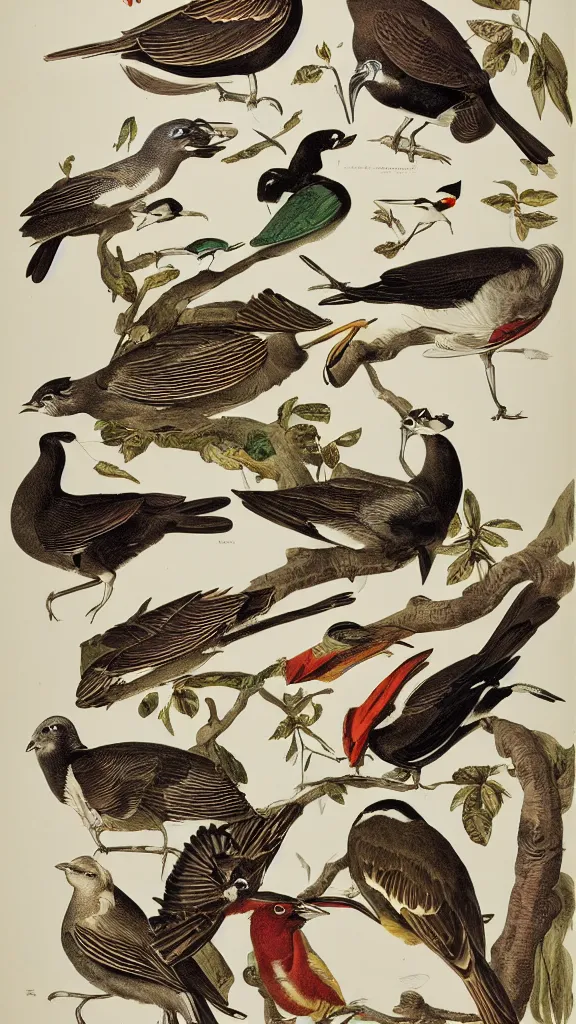 Prompt: a collection of birds, illustration by john james audubon circa 1 8 3 8