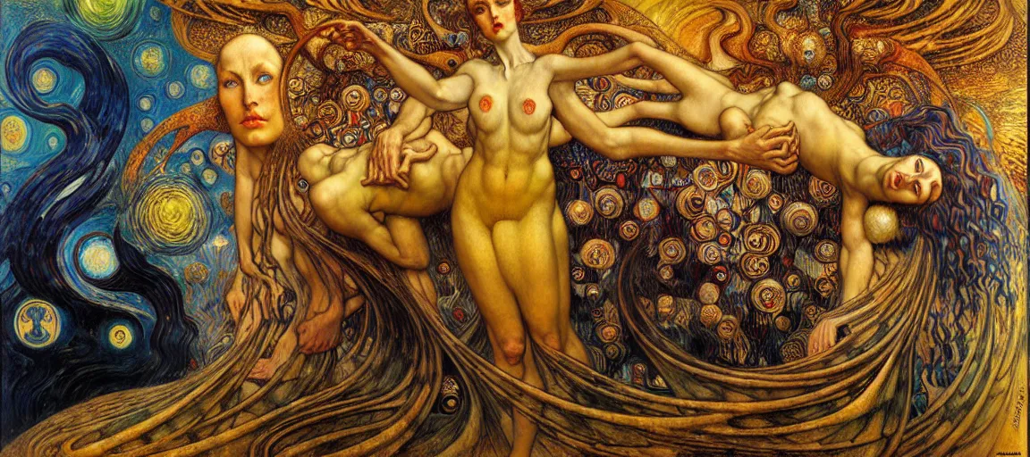 Image similar to Divine Chaos Engine by Karol Bak, Jean Delville, William Blake, Gustav Klimt, and Vincent Van Gogh, symbolist, visionary