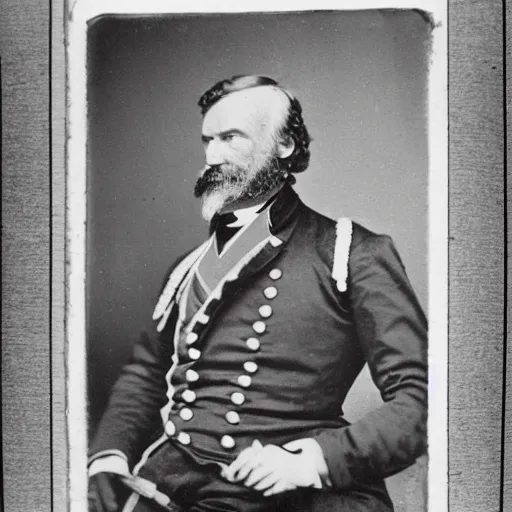 Image similar to A 1858 photo of General Pitzer a union general oddly shows him eating a large chicken burrito with cheese