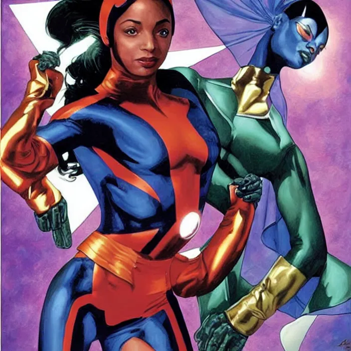 Image similar to sade adu as one of the x-men, painting by alex ross,