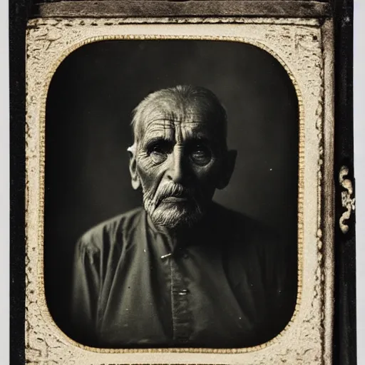 Image similar to facial portrait of a 6 2 year old bukfut, 1 9 1 9, ambrotype, award winning