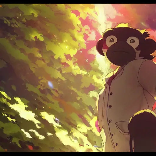 Prompt: a monkey wearing a lab coat, illustration concept art anime key visual trending pixiv fanbox by wlop and greg rutkowski and makoto shinkai and studio ghibli and kyoto animation symmetrical facial features