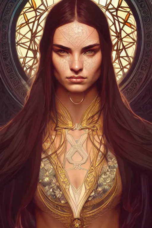 Image similar to symmetry!! intense fanart of adriana as acotar protagonist, intricate, elegant, highly detailed, my rendition, digital painting, artstation, concept art, smooth, sharp focus, illustration, art by artgerm and greg rutkowski and alphonse mucha