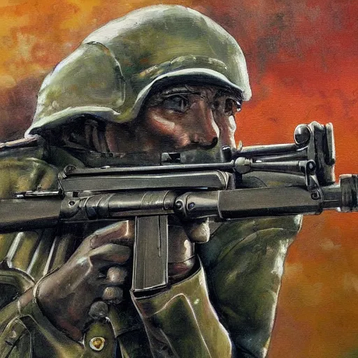 Image similar to mg 4 2 machine gun, german, oil painting, detailed, high quality