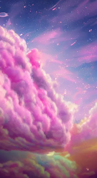 Image similar to pink clouds, under blue clouds, in space, background artwork, digital art, award winning, pixel art