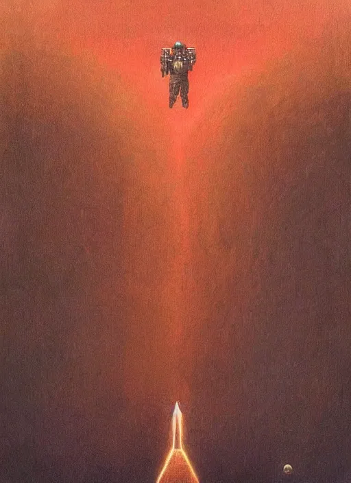 Image similar to A painting in a style of Beksinski of Mars. There is Elon Musk and a rocket. Very detailed, symmetry