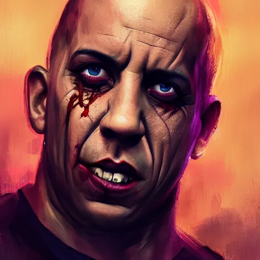 Image similar to a zombie Vin Diesel, by WLOP, horror, wounds, bloody, dark fantasy, trending on artstation