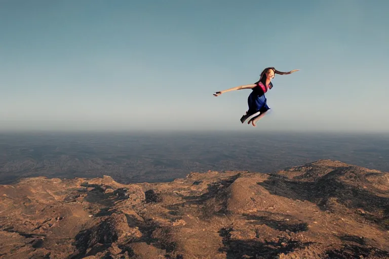 Image similar to photo of young woman that can fly hovering a few feet off the ground by Emmanuel Lubezki