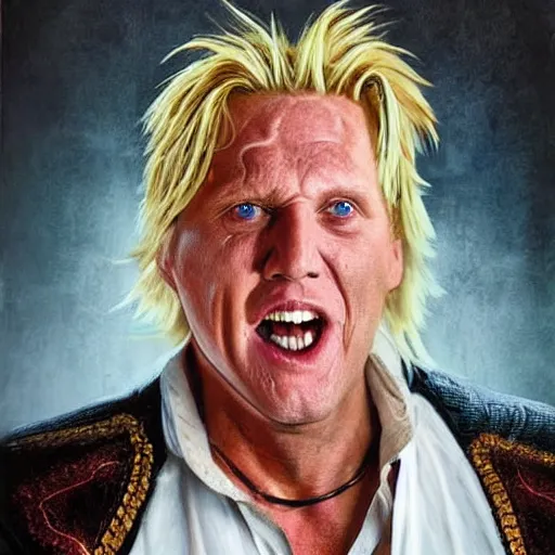 Image similar to hyperrealistic mixed media high resolution painting of (Gary Busey) as the !Emperor from Star Wars!, stunning 3d render inspired art by Jamie Salmon and WForrest and Greg Rutkowski, perfect facial symmetry, dim volumetric lighting, 8k octane beautifully detailed render, full body shot, post-processing, extremely hyper-detailed, intricate, epic composition, highly detailed attributes, highly detailed atmosphere, cinematic lighting, masterpiece, trending on artstation, very very detailed, masterpiece, stunning, flawless completion, lifelike texture, perfection,