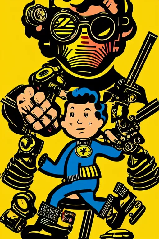 Image similar to fallout 7 6 retro futurist illustration art by butcher billy, sticker, colorful, illustration, highly detailed, simple, smooth and clean vector curves, no jagged lines, vector art, smooth andy warhol style