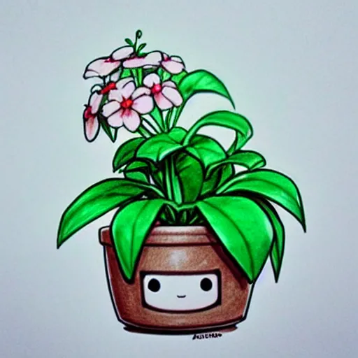 Image similar to cute anime chibi smiling potted houseplant drawn by artgerm