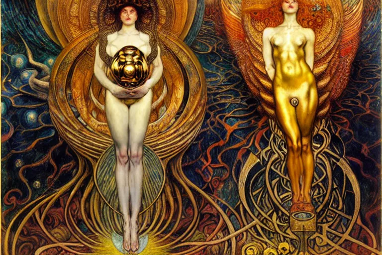 Image similar to Divine Chaos Engine by Karol Bak, Jean Delville, William Blake, Gustav Klimt, and Vincent Van Gogh, symbolist, visionary