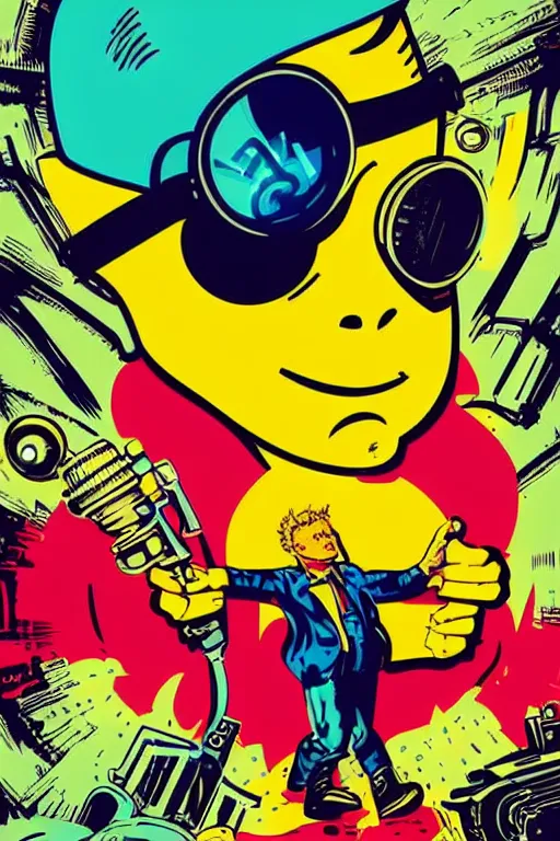 Image similar to fallout 7 6 retro futurist illustration art by butcher billy, sticker, colorful, illustration, highly detailed, simple, smooth and clean vector curves, no jagged lines, vector art, smooth andy warhol style