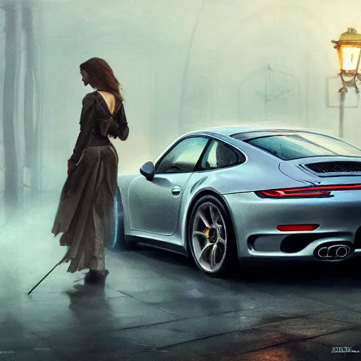 Prompt: a Porsce 911 Carrera 3.2 on silk cloth, fog, volumetric lighting, intricate, elegant, highly detailed, digital painting, artstation, concept art, smooth, sharp focus, illustration, art by artgerm and greg rutkowski and alphonse mucha