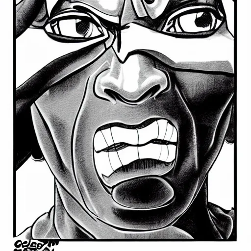 Image similar to bill cosby, in the style of manga, black and white, detailed, serious, epic