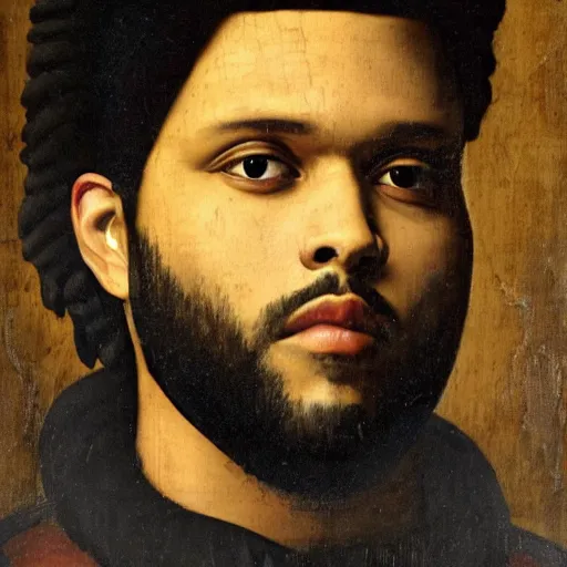 Prompt: a renaissance style portrait painting of the weeknd