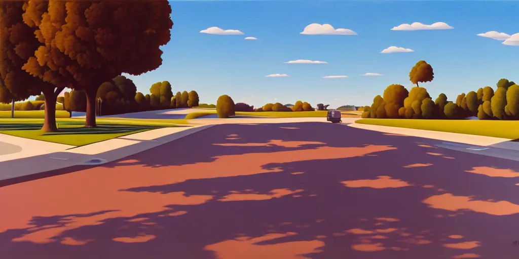 Prompt: autobus, blue sky, summer evening, kenton nelson