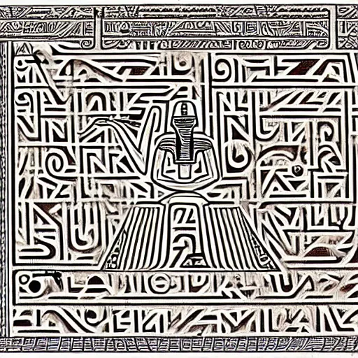 Image similar to interior of an evil egyptian heiroglyphic maze covered in mysterious hidden eye symbols, hyper detailed