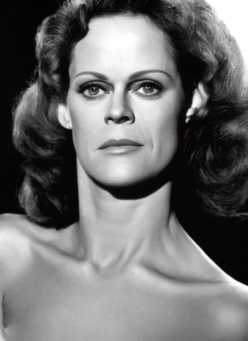 Image similar to genetic combination of sean connery and sigourney weaver, face and shoulders focus