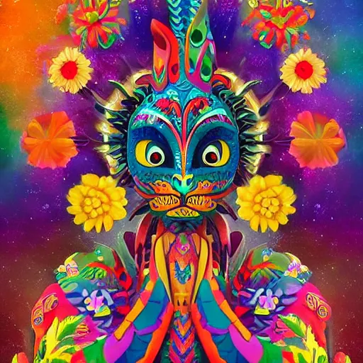 Prompt: “Alebrijes” Character portrait, 3-D 8k , digital art, Mexican folk art, cute single animal, contrasting nebula background, Hyperdetailed, Martin Sandiego, Julia Fuentes, Adi Granov