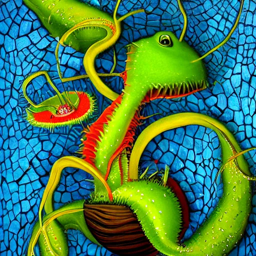 Prompt: anthropomorphic venus fly trap plant magical realism 8k detailed painting