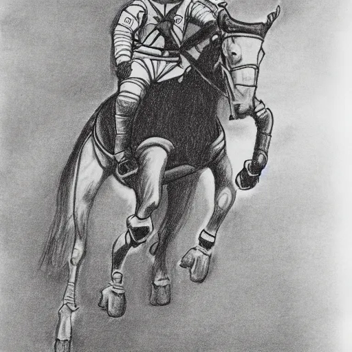 Image similar to drawing of steed situated on top of astronaut that standing on all fours