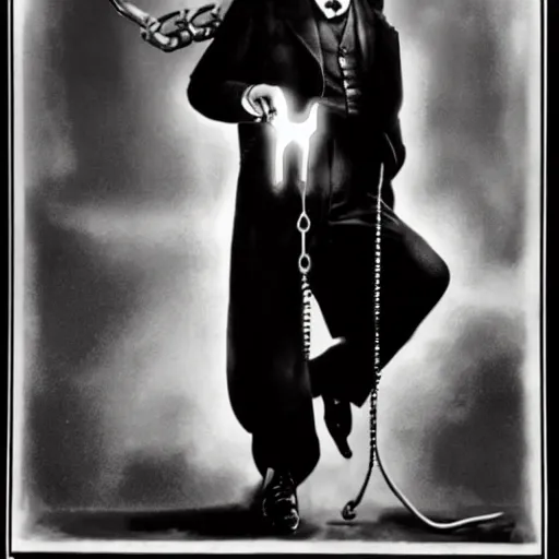 Image similar to Charlie Chaplin as The Terminator, movie poster, dramatic lightning