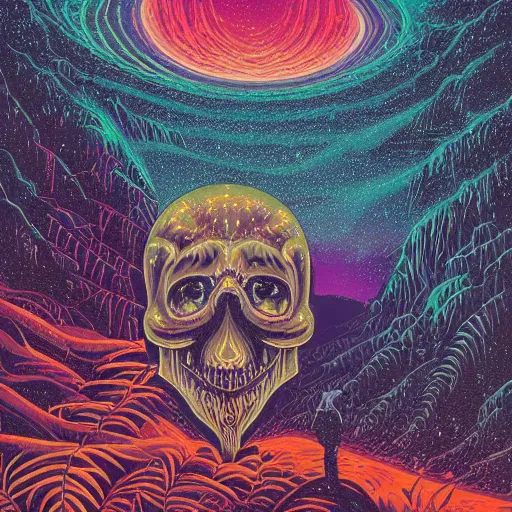 Image similar to ngc 3132 falling waterfall mysterious skull landscape by Casey Weldon, dan mumford 8k ultra high definition, upscaled, edge of the world, image credit nasa nat geo