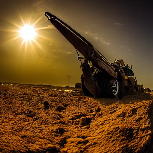 Image similar to ultrawide shot backlit ploughing the seabed underwater