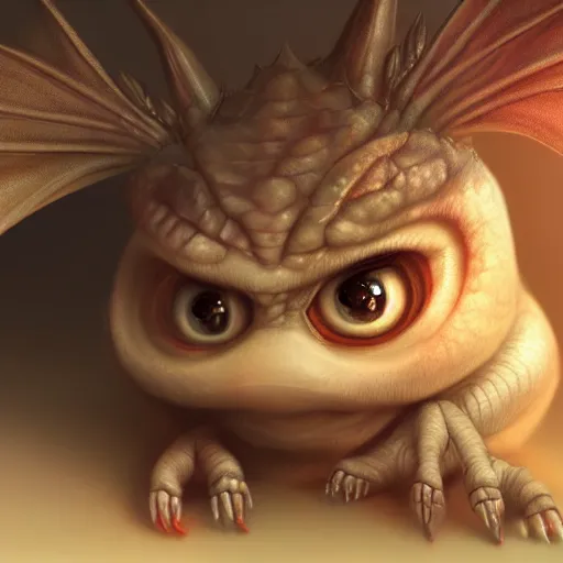 Prompt: digital painting of beautiful cute baby dragon with huge eyes, long eyelashes staring into the camera, intricate, detailed, fractals, rendered in blender, octane, artstation, grg rutkowski, muchas, artgerm