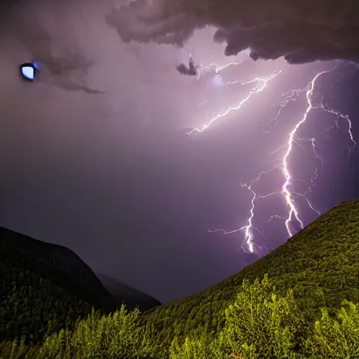 Prompt: a 8K national geographic photograph of a mountain in a thunderstorm