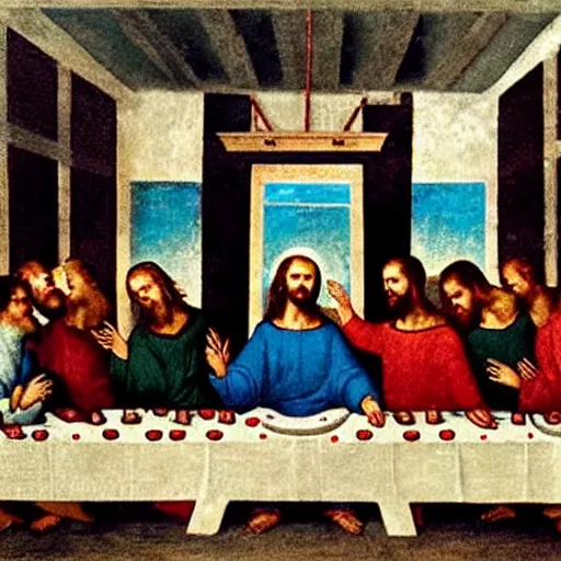 Prompt: the squad at the last supper,