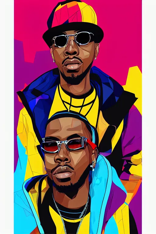 Image similar to full length illustration of 9 0 s hip - hop rapper, digital painting, trending on art station and devian art, pop art, low polygons illustration