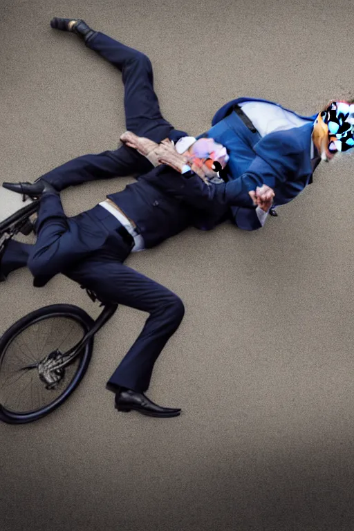 Prompt: joe biden fall from bike, high resolution, photorealistic, smooth, 4 k, aesthetic lighting, baroque object, sharp focus, hyperdetailed object, professional photography, pullitzer winning, 8 0 0 photo by : canon eos 5 d mark iv, by karah mew and adnan abidi and jodie bateman