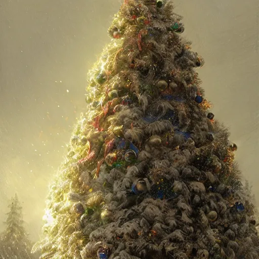 Prompt: intricate christmas tree, volumetric lighting, 8 k octane beautifully detailed render, post - processing, extremely hyper - detailed, intricate, epic composition, cinematic lighting, masterpiece, trending on artstation, detailed detailed detailed, masterpiece, stunning art by anders zorn, wonderful masterpiece by greg rutkowski, beautiful cinematic light,