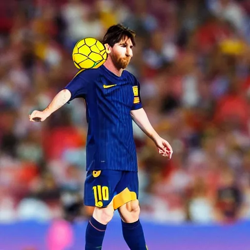 Image similar to a picture of messi in a soccer stadium, shooting a kamehameha