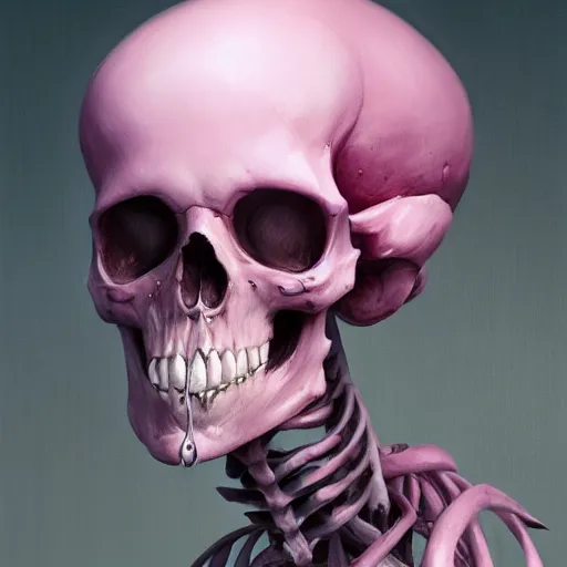 Image similar to Pink Death skeleton, by Stanley Artgerm Lau, WLOP, Rossdraws, James Jean, Andrei Riabovitchev, Marc Simonetti, Yoshitaka Amano, ArtStation, CGSociety,