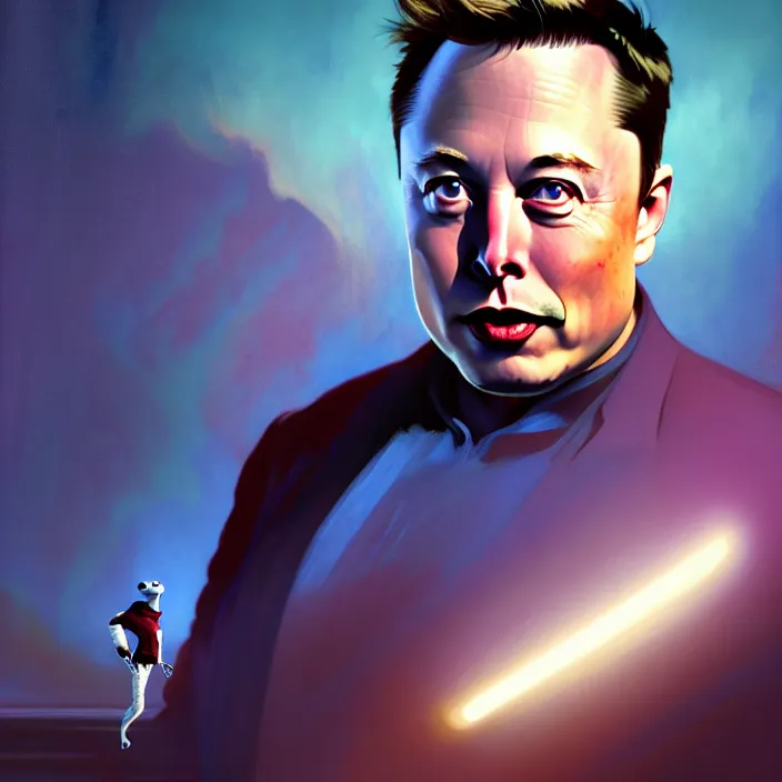 Image similar to Elon Musk as Sully from Monster’s Inc., Pixar, diffuse lighting, fantasy, intricate, elegant, highly detailed, lifelike, photorealistic, digital painting, artstation, illustration, concept art, smooth, sharp focus, art by John Collier and Albert Aublet and Krenz Cushart and Artem Demura and Alphonse Mucha