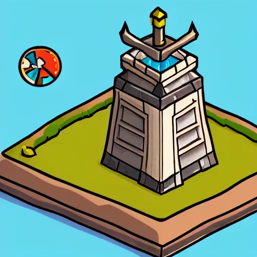 Image similar to isometric view of wizard tower, colored lineart game tile