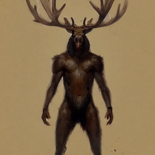 Prompt: humanoid moose anthropomorphic moose hominid moose by greg rutkowski