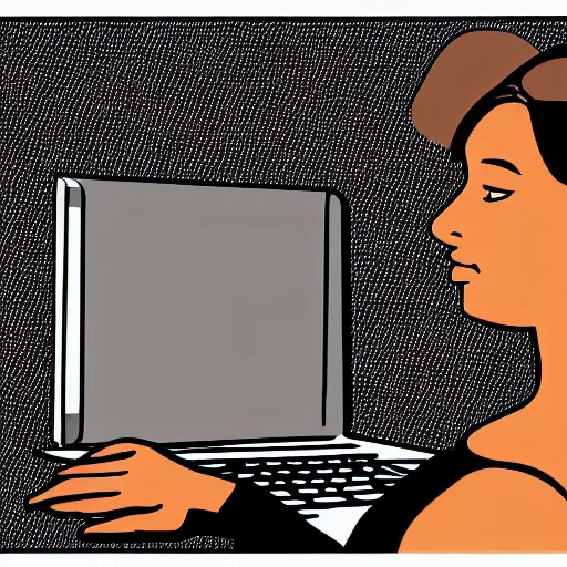 Prompt: detailed illustration woman using computer