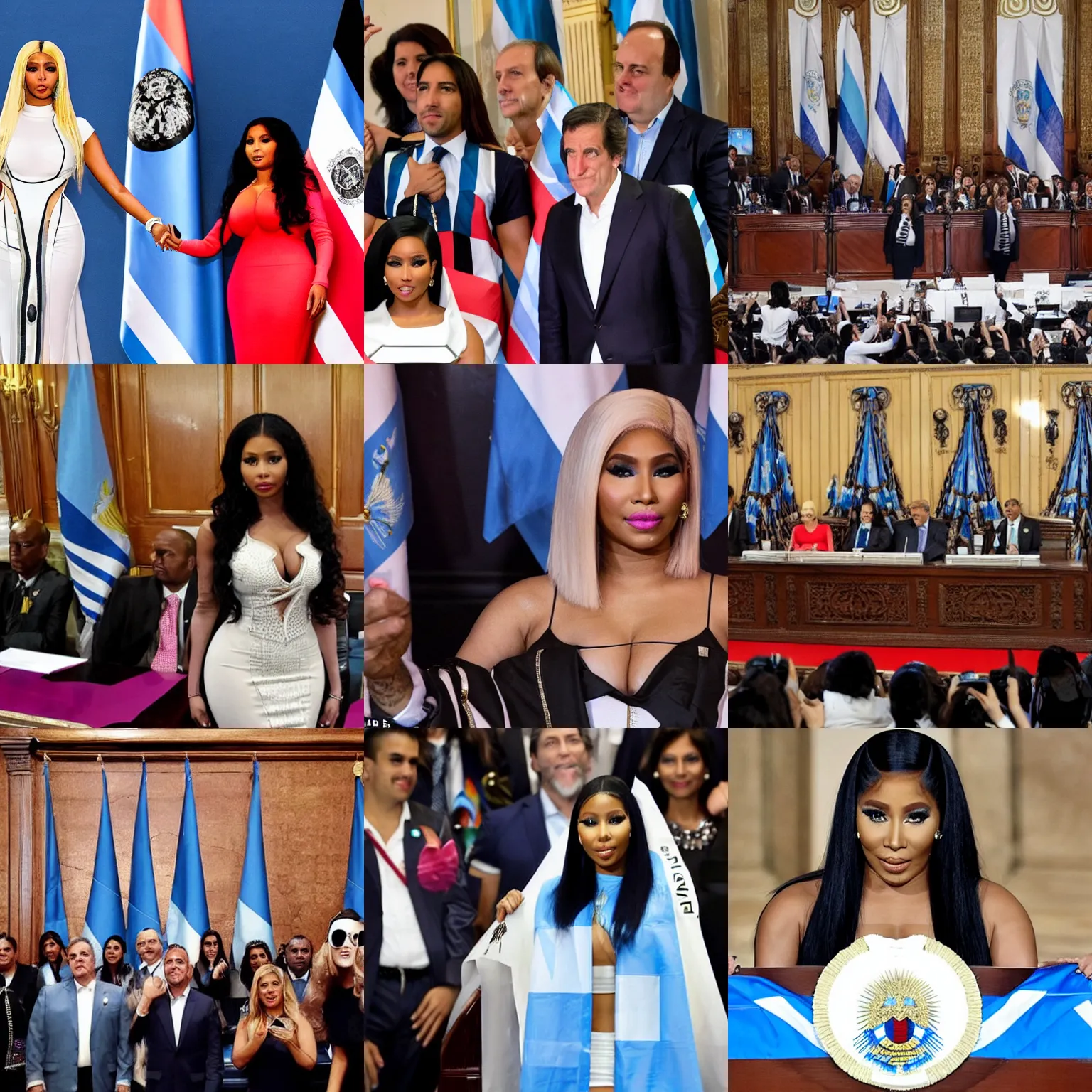 Prompt: Nicki Minaj president of Argentina, in the Argentine Congress, flags of Argentina behind