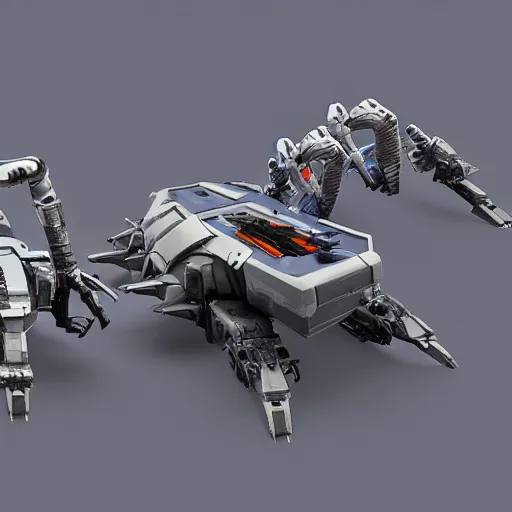 Image similar to hard surface, robotic platform, based on realistic spaceship, 6 claws, symmetric, unreal engine