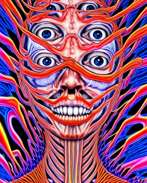 Prompt: human body breaking away, conjuring psychedelic background, part by shintaro kago, part by alex gray, ultra realistic, highly detailed, 8 k, trending on artstation, fractalism, symmetry